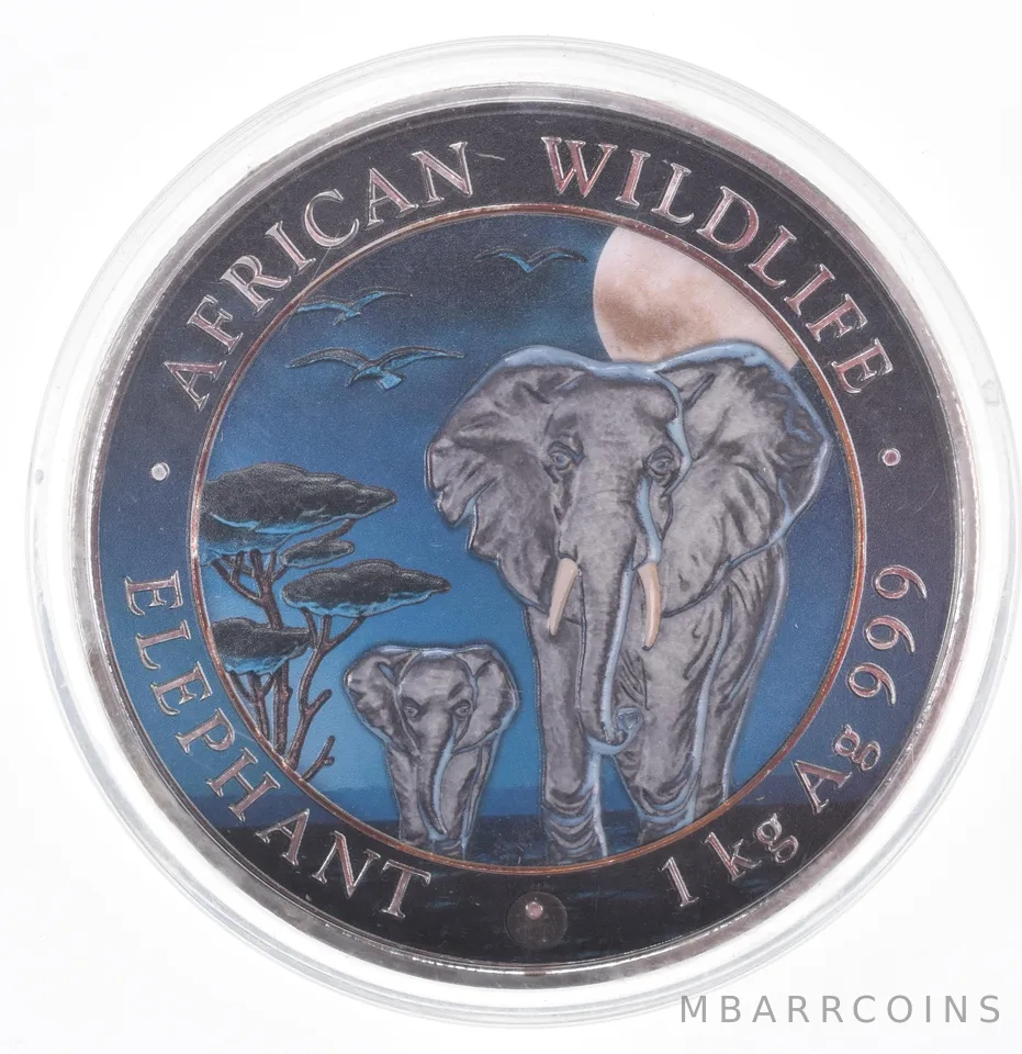 2015 Somali 2000 Shillings Silver Elephant 1 Kilo Colorized *0978