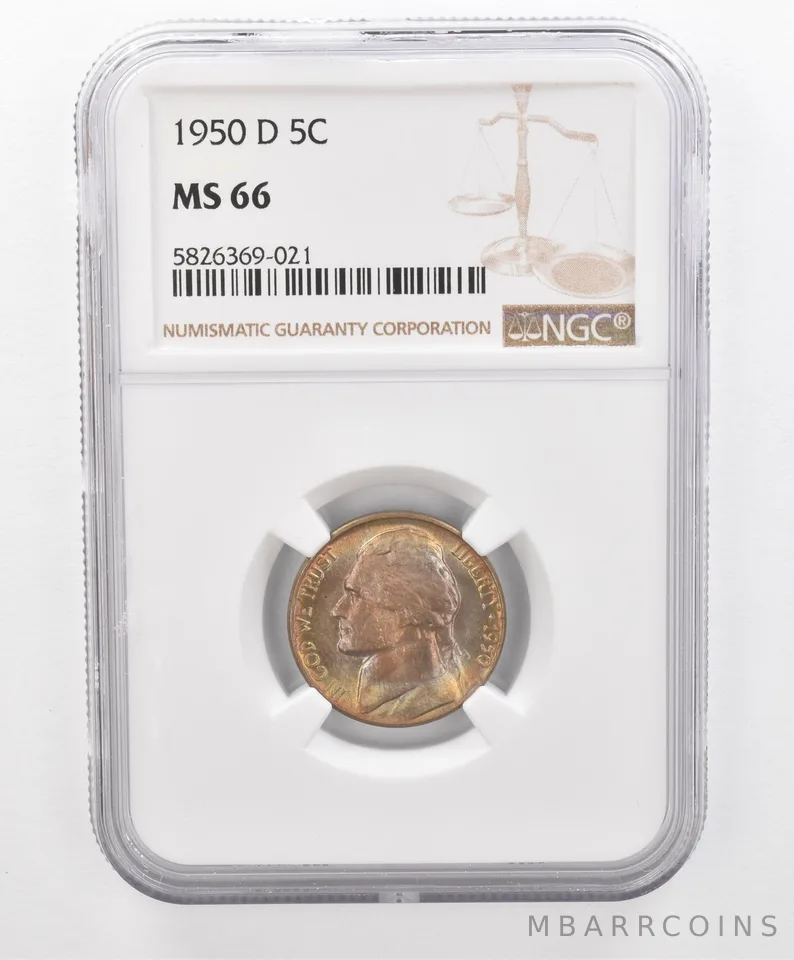 1950-D Jefferson Nickel MS66 NGC Beautiful Tone *2698