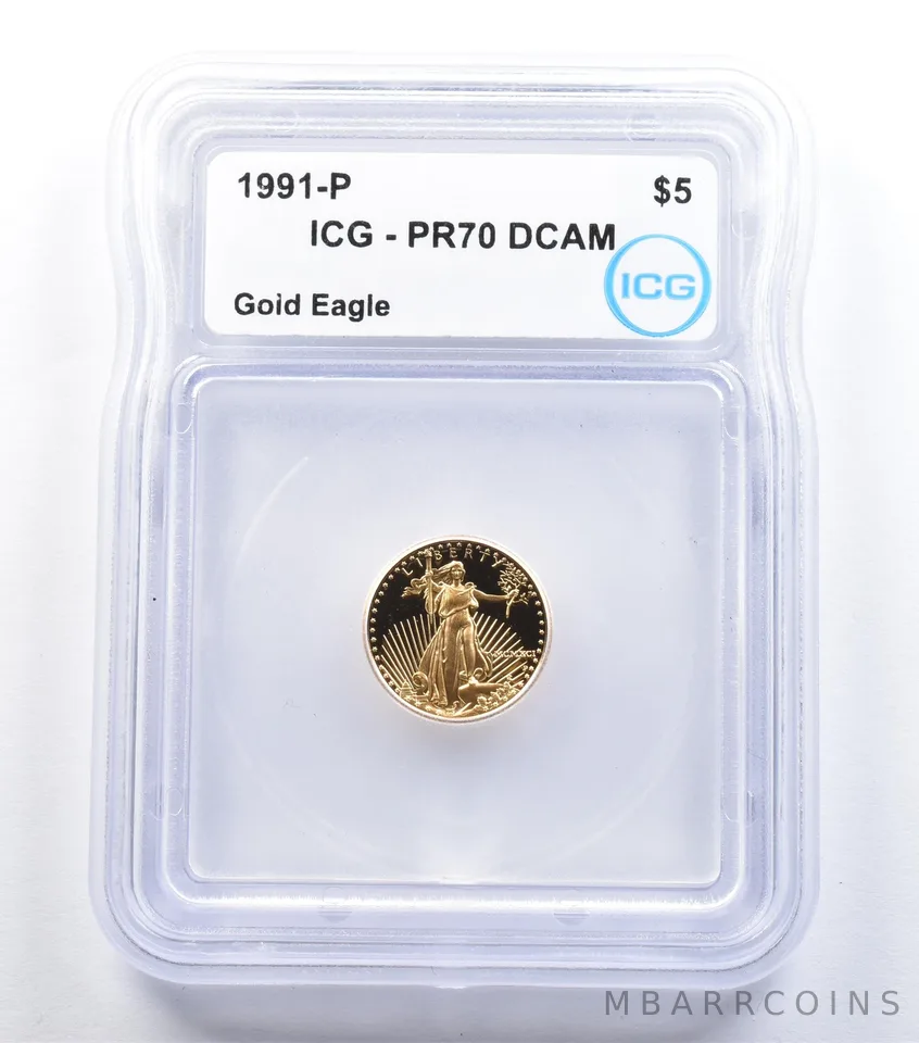 1991-P $5 American Gold Eagle 1/10 Oz Gold PR70 DCAM ICG