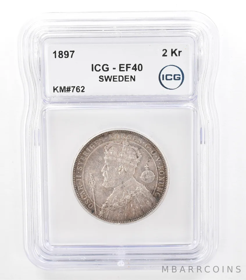 1897 Sweden 2 Kroner KM#762 EF40 ICG Beautiful Tone *5731