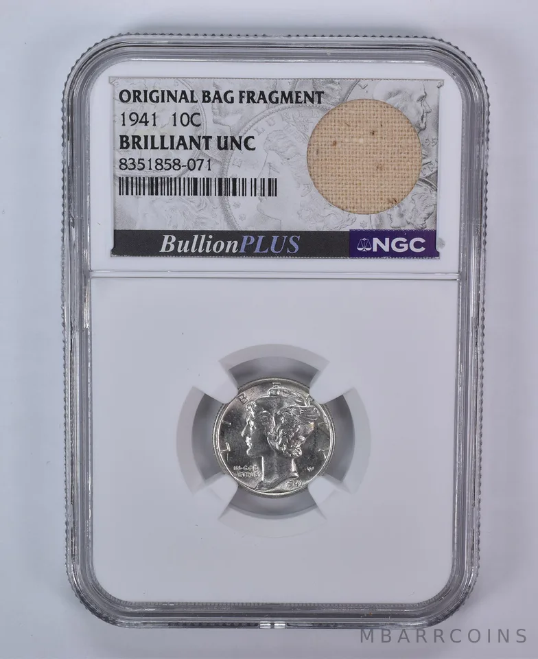 1941 Mercury Dime Original Bag Fragment BU NGC