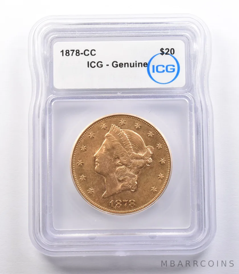 1878-CC $20 Liberty Head Gold Double Eagle Genuine ICG *9780