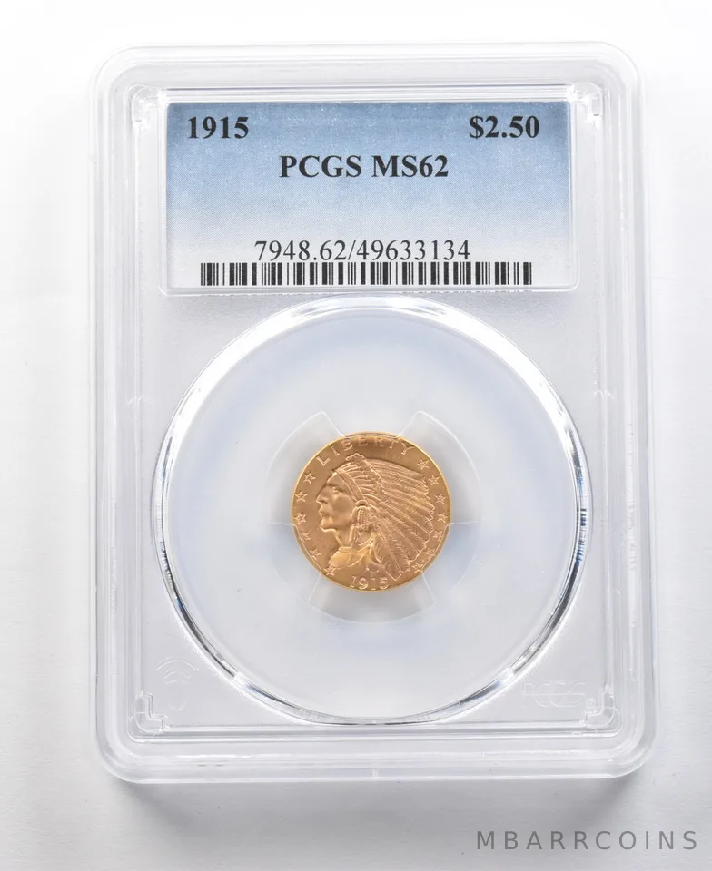 1915 $2.50 Indian Head Gold Quarter Eagle MS62 PCGS *0351
