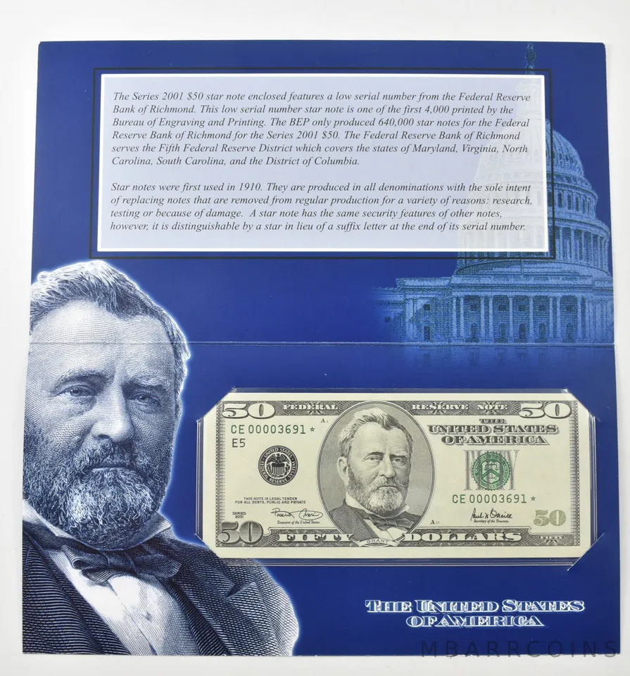 2001 $50 FRN Star Note Green Seal Bureau Of Engraving *7953
