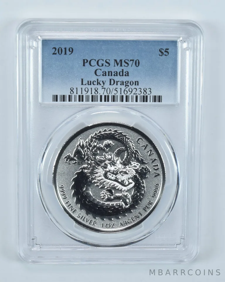 2019 Canada 5 Dollars Silver Lucky Dragon MS70 PCGS Blue Label