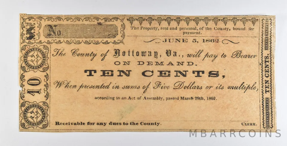 1862 10 Cents Nottoway VA Obsolete Note *8912