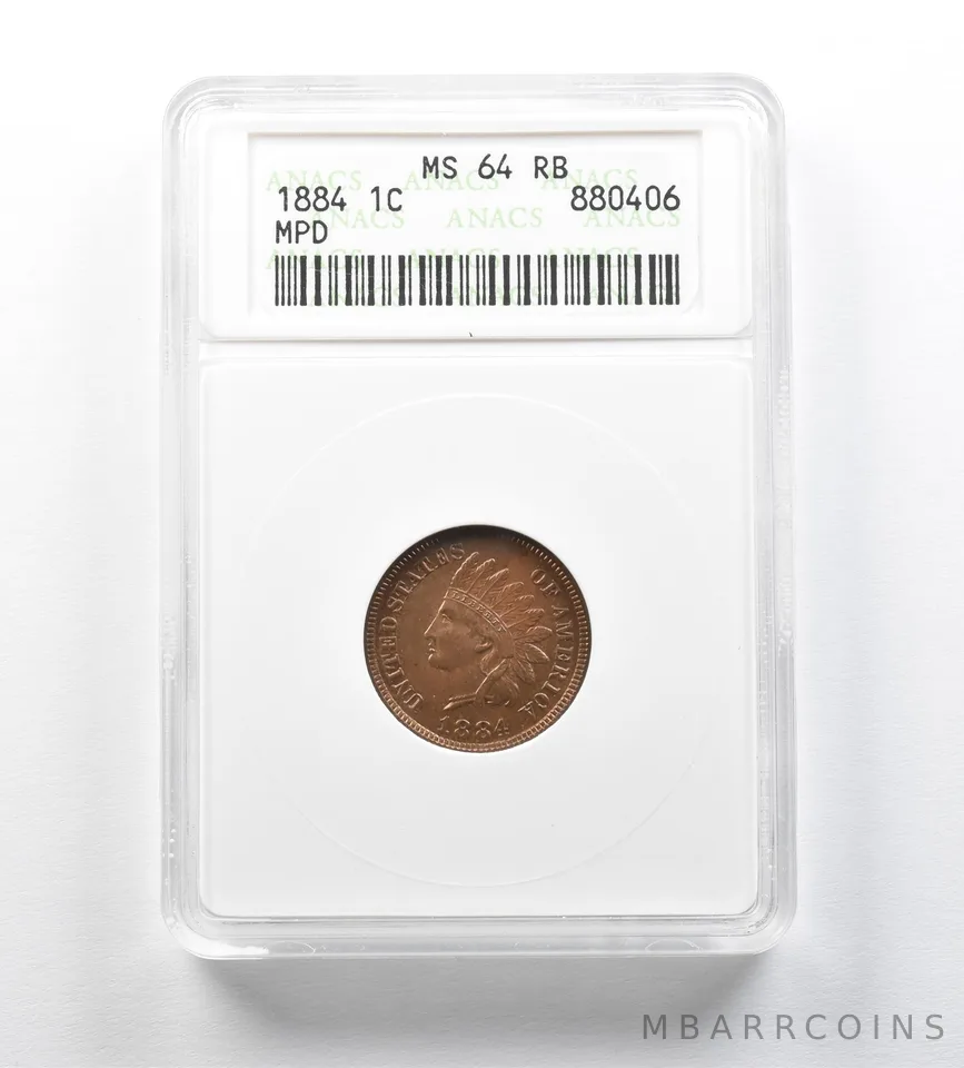 1884 Indian Head Cent MPD MS64 RB ANACS PL Snow-4 a3429