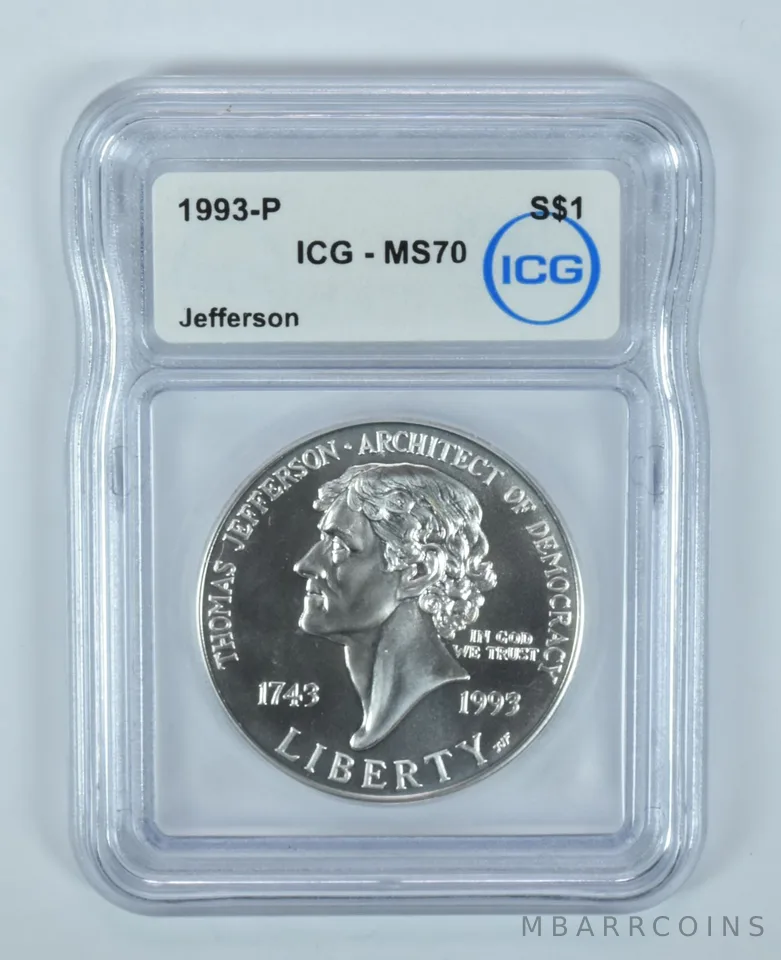 1993-P Thomas Jefferson Commemorative Silver Dollar MS70 ICG