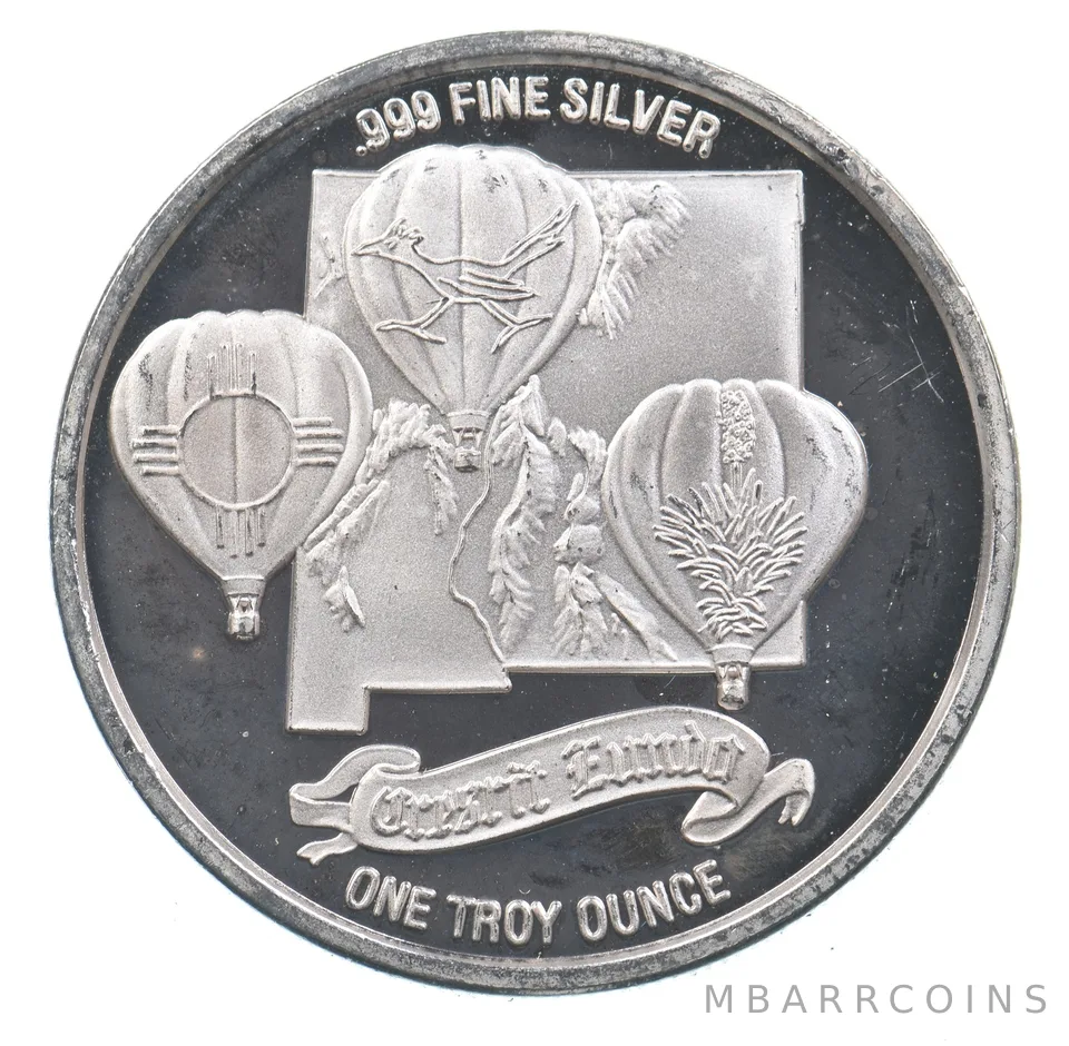 VINTAGE Art Bar/Round 1988 Albuquerque Balloon Fiesta 1 Oz. Silver 1 T Oz *199