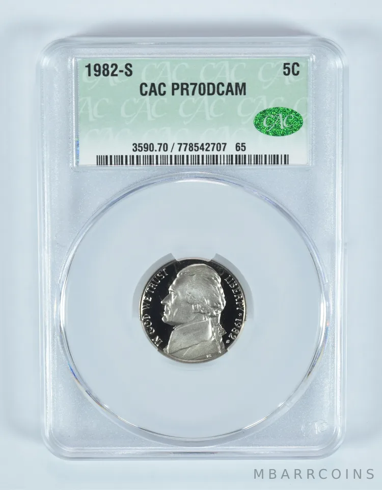 1982-S Jefferson Nickel PR70 DCAM CAC CACg