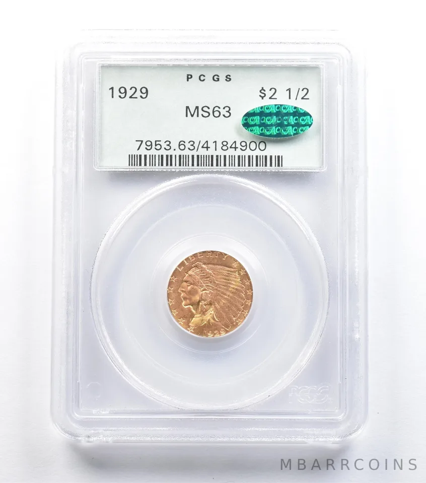 1929 $2.50 Indian Head Gold Quarter Eagle MS63 PCGS OGH CAC *0884