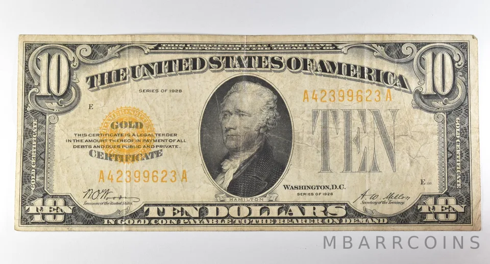 1928 $10 Gold Certificate Yellow Seal *8252