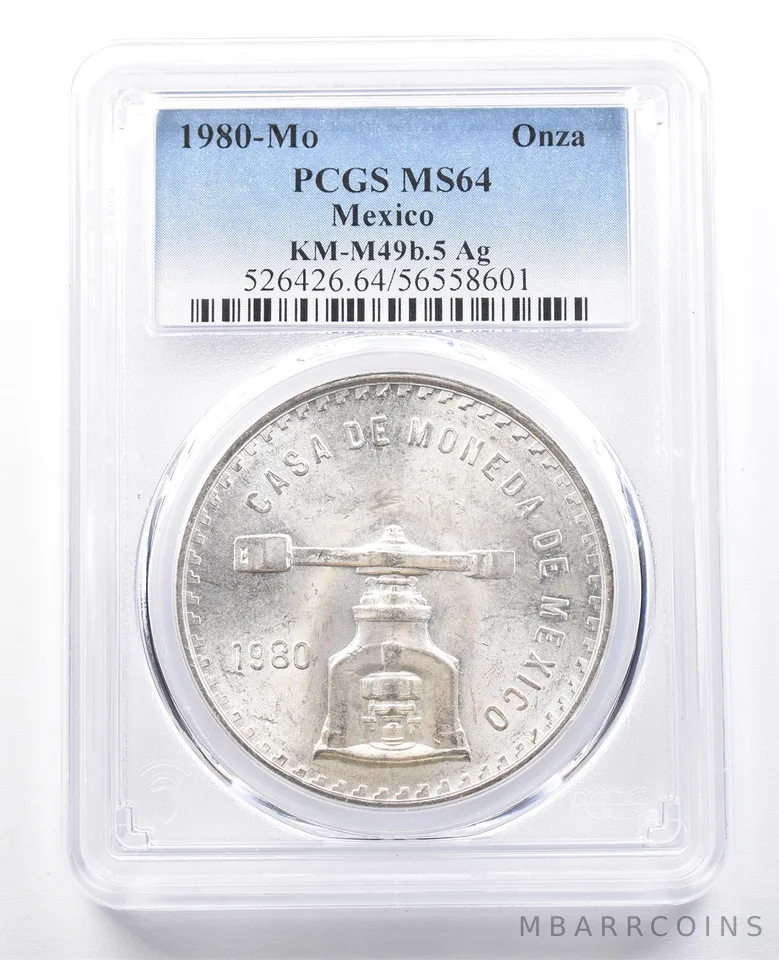 1980 Mo Mexico 1 Onza Silver KM-M49b.5 MS64 PCGS Blue Label