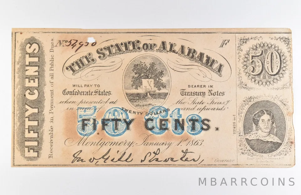 1863 50 Cents Alabama Obsolete Note *8617