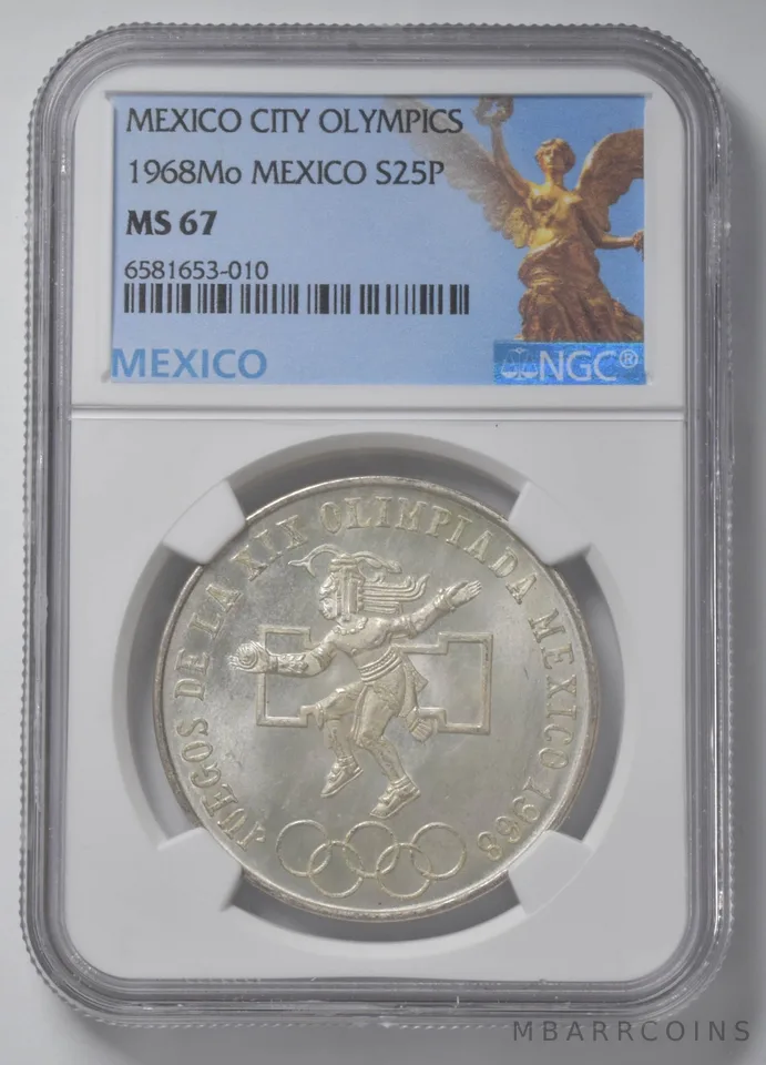 1968 Mo Mexico 25 Pesos Silver Olympic MS67 NGC