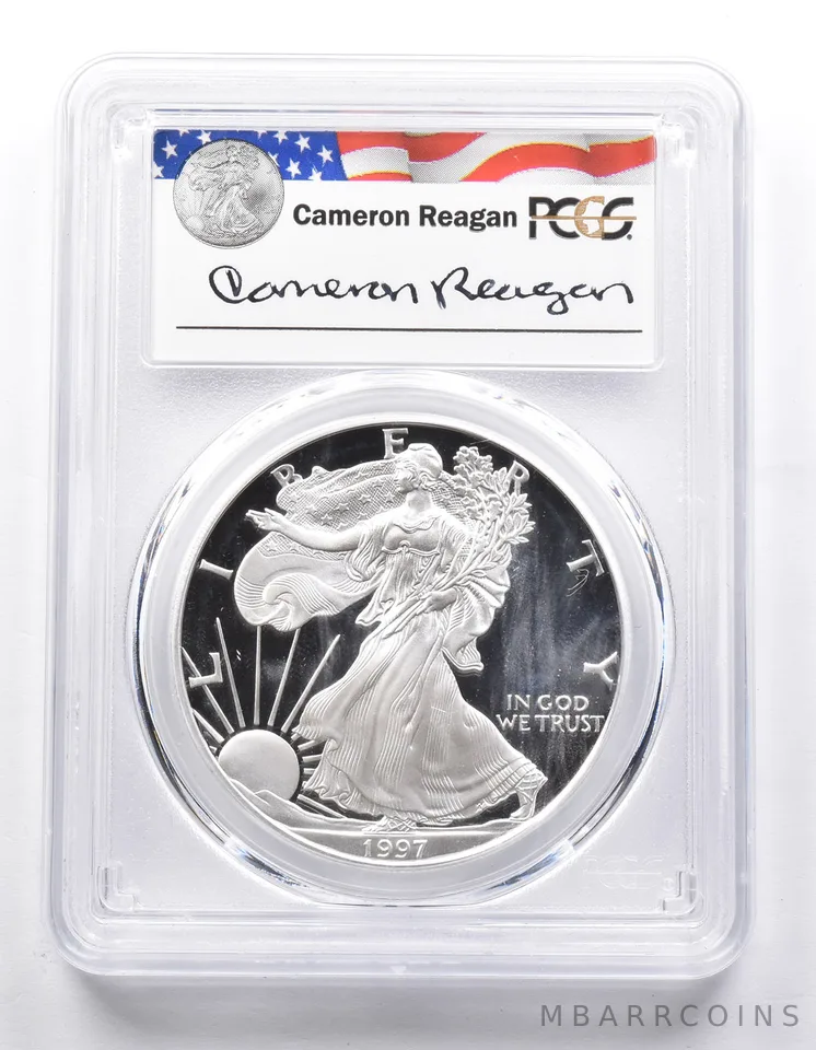 PR69 DCAM 1997-P American Silver Eagle Legacy Cameron Reagan Signed PCGS *6445