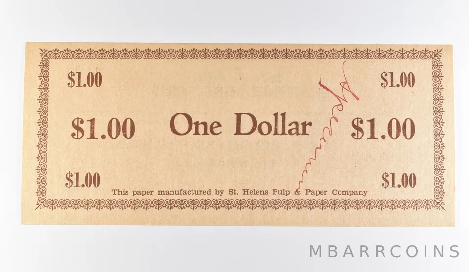 1936 $1 St Helens Sentinel-Mist Scrip *9743