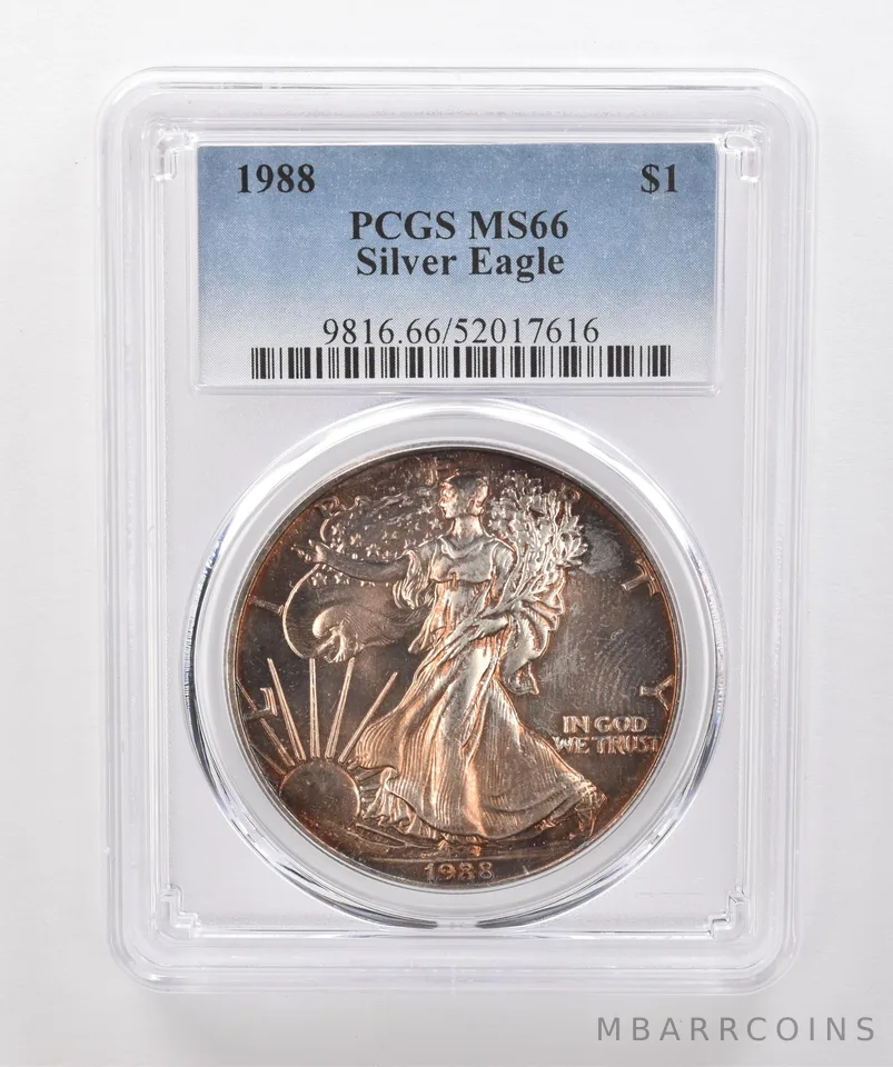 1988 American Silver Eagle MS66 PCGS Beautiful Tone *1989