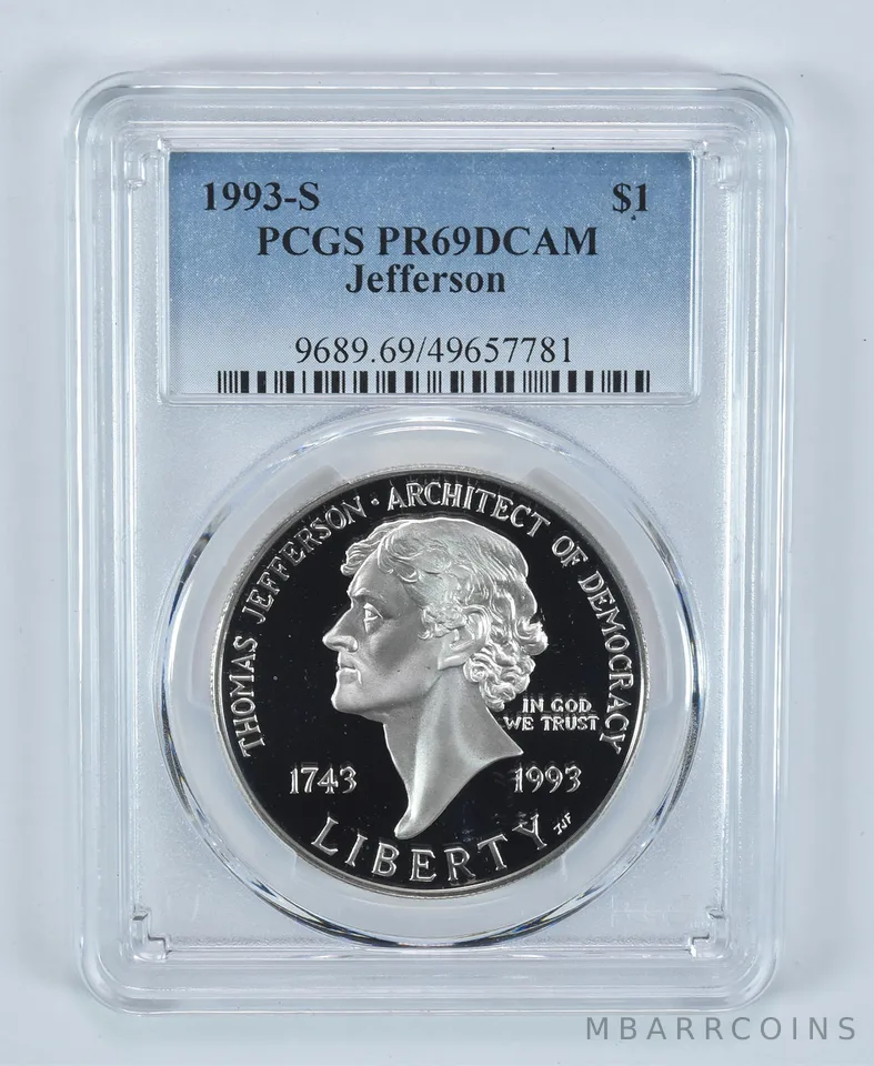 1993-S Jefferson Commemorative Dollar PR69 DCAM PCGS Blue Label