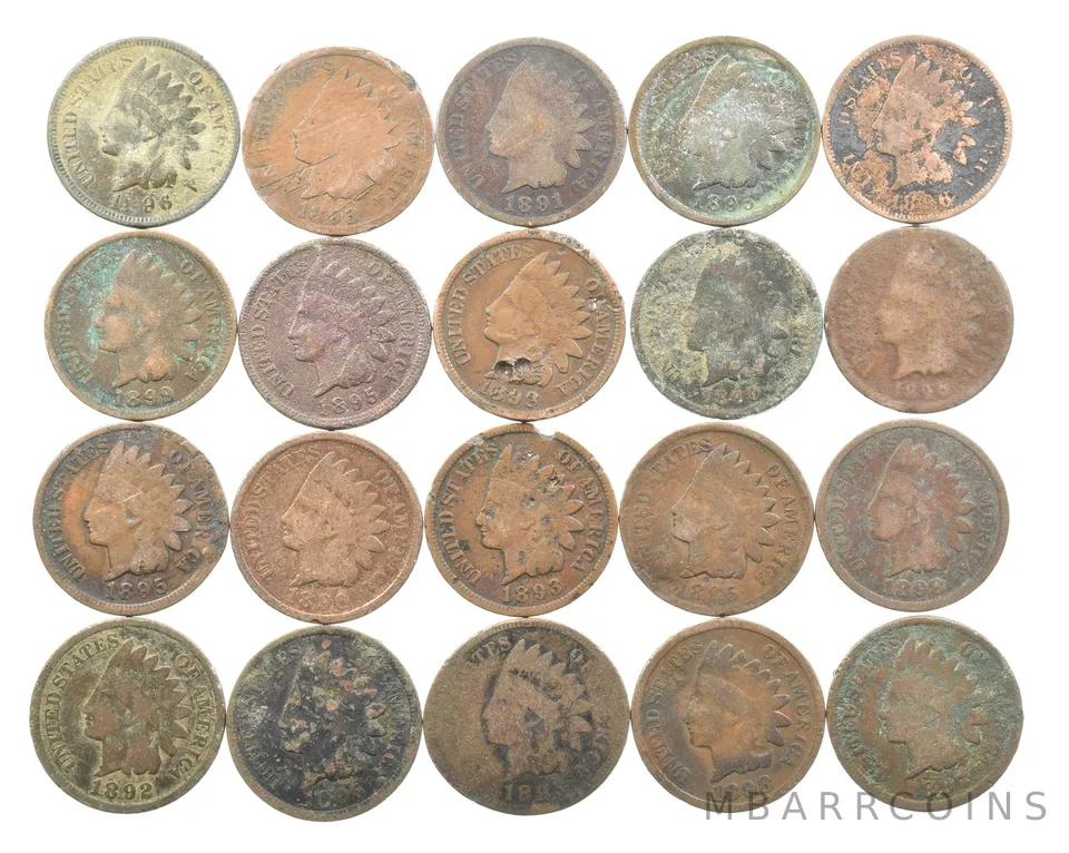 Lot 20 1800's 1890-1899 Indian Head Penny Cents US Coin Collection 2/5 Roll *492