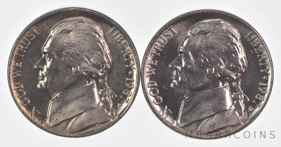 (Set) 1987 P+D Jefferson Nickel Unc Bundle