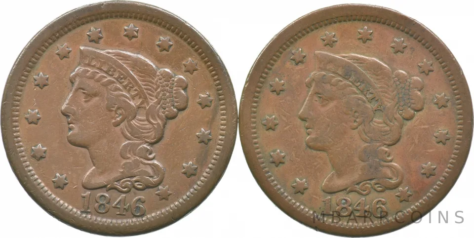 Lot (2) 1846 TD/MD Liberty Head Large Cent a2368