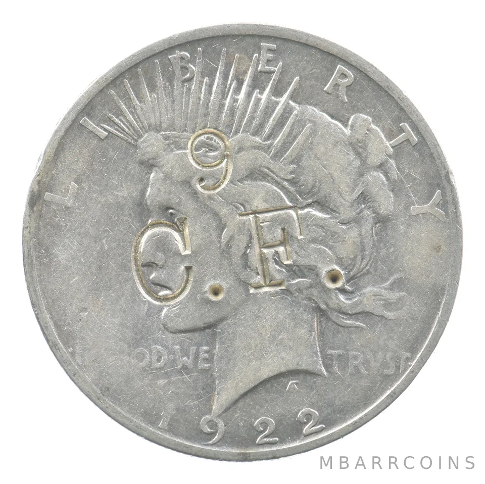 1922-D Peace Silver Dollar 9 CF Counterstamp *0826