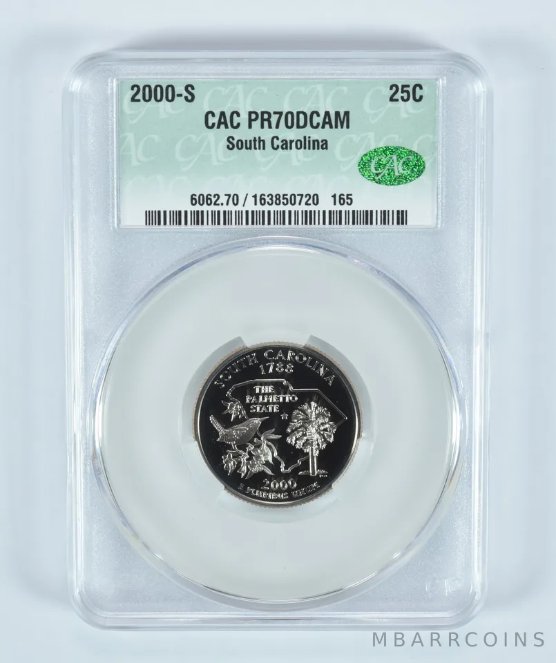 2000-S Washington State Quarter South Carolina PR70 DCAM CAC CACg