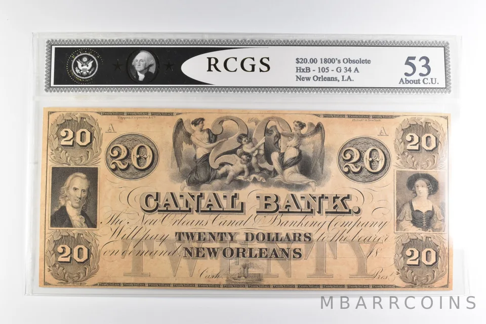 $20 1800s New Orleans, LA Canal Bank Note *8207