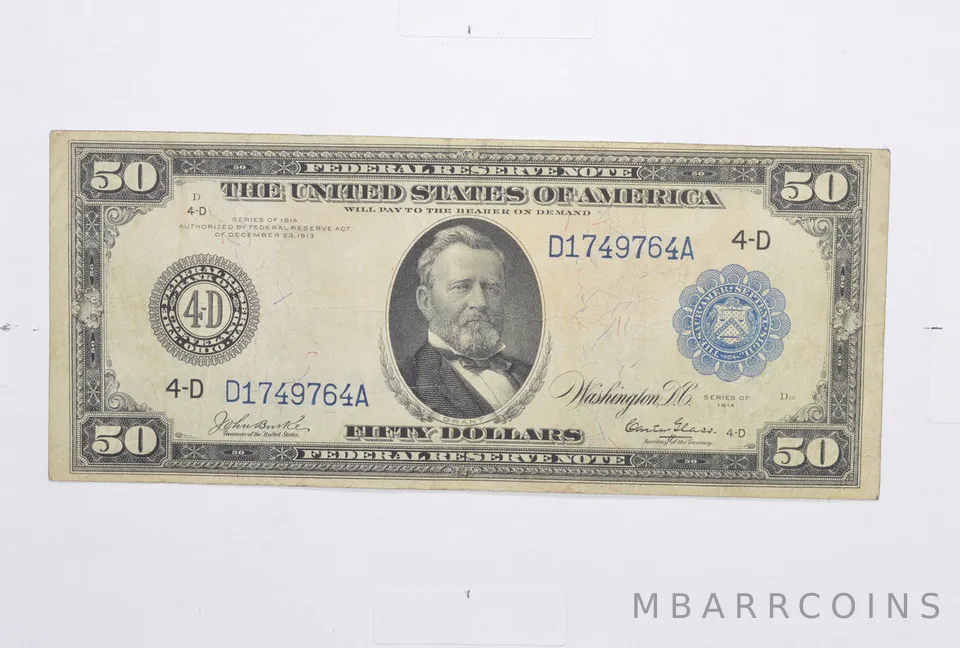 1914 $50 Federal Reserve Note - FR 1037 - Horse Blanket a6818