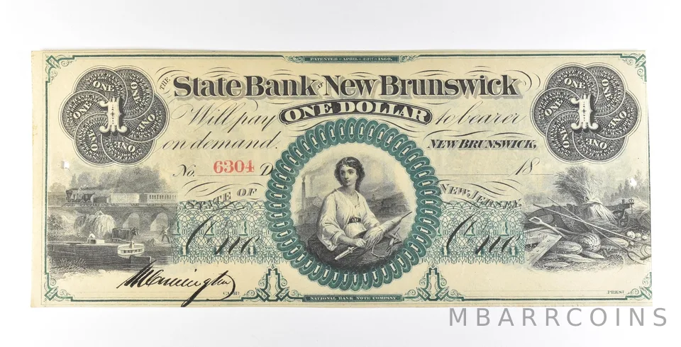1860s $1 New Brunswick NJ Obsolete Note Large Note *5614