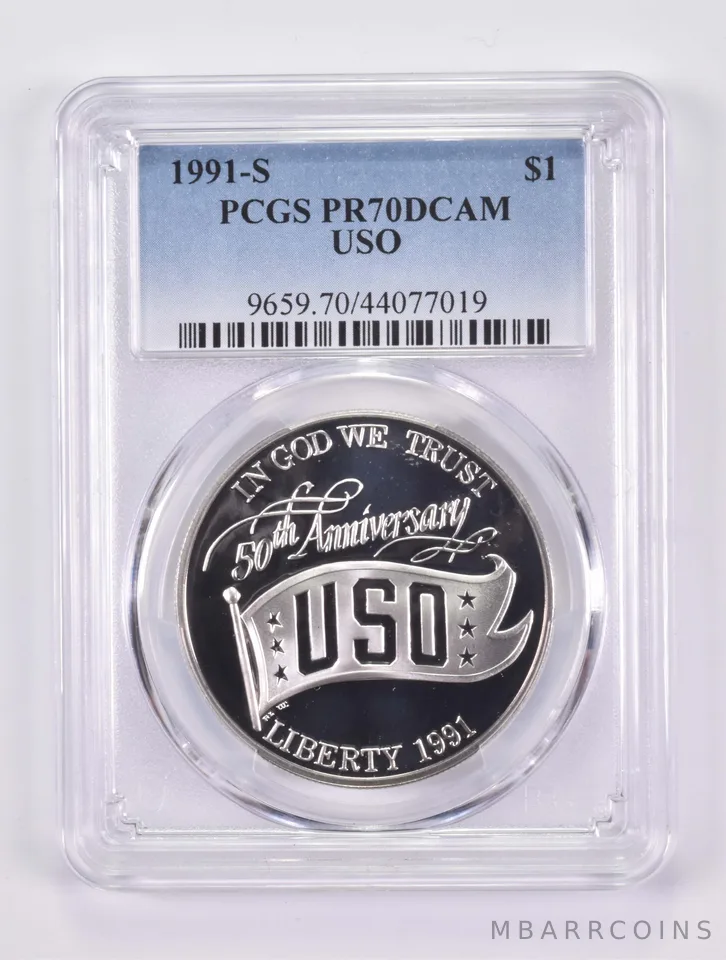 1991-S USO Anniversary Commemorative Silver Dollar PR70 DCAM PCGS