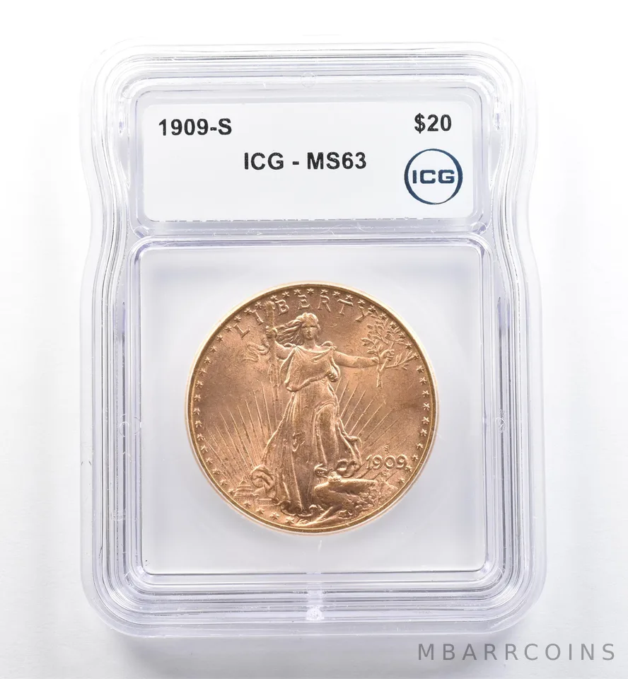 1909-S $20 Saint Gaudens Gold Double Eagle MS63 ICG *6448