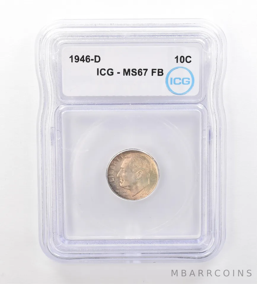 1946-D Roosevelt Dime MS67 FB ICG Beautiful Tone *7523
