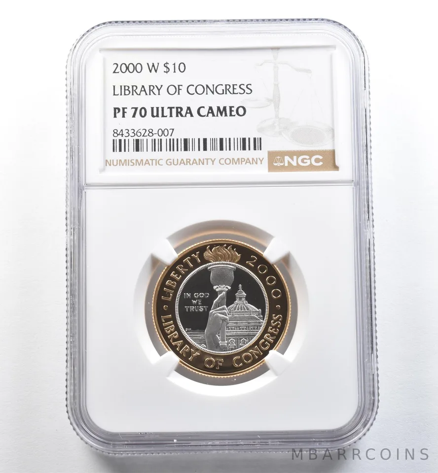 2000-W $10 Library Of Congress Bimetallic Commemorative PF70 UCAM NGC Gold