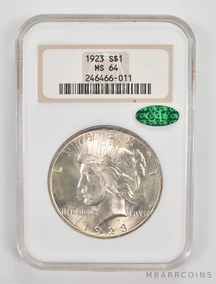 MS64 1923 Peace Silver Dollar CAC NGC a0028