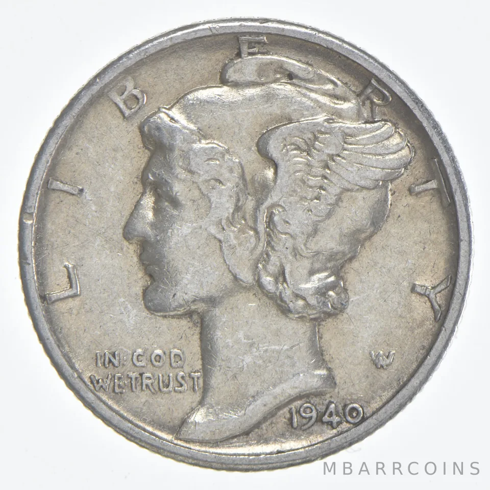 1940-D Mercury Dime 90% Silver AU Almost Unc