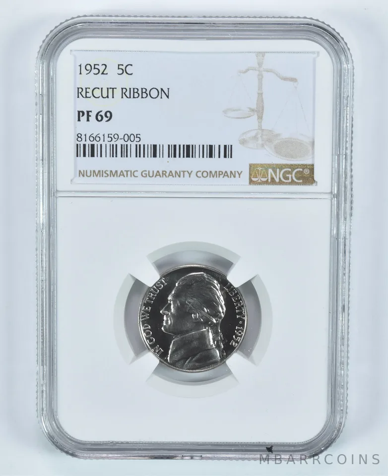 1952 Jefferson Nickel Recut Ribbon PF69 NGC *9072