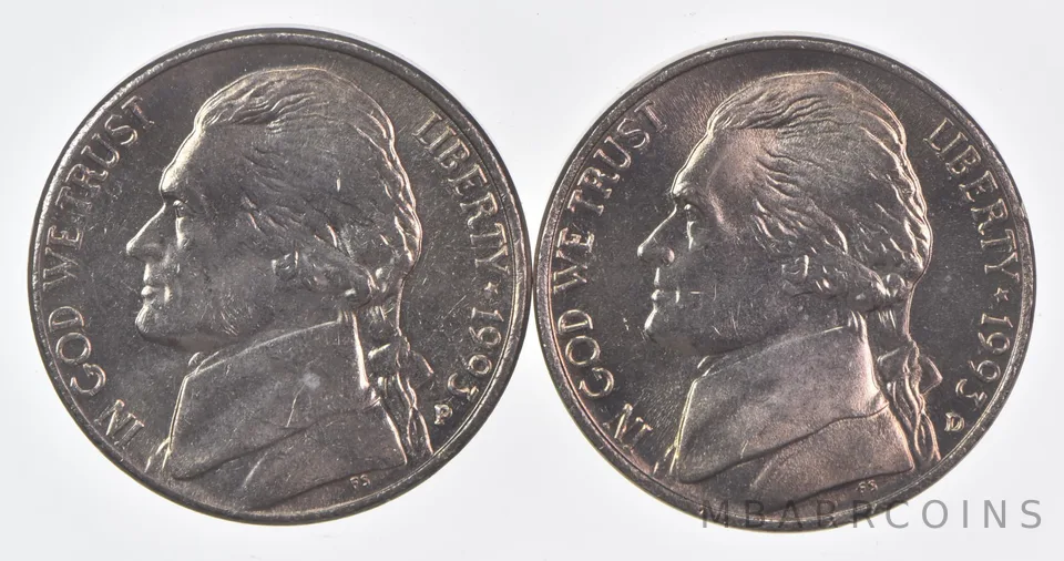 (Set) 1993 P+D Jefferson Nickel Unc Bundle