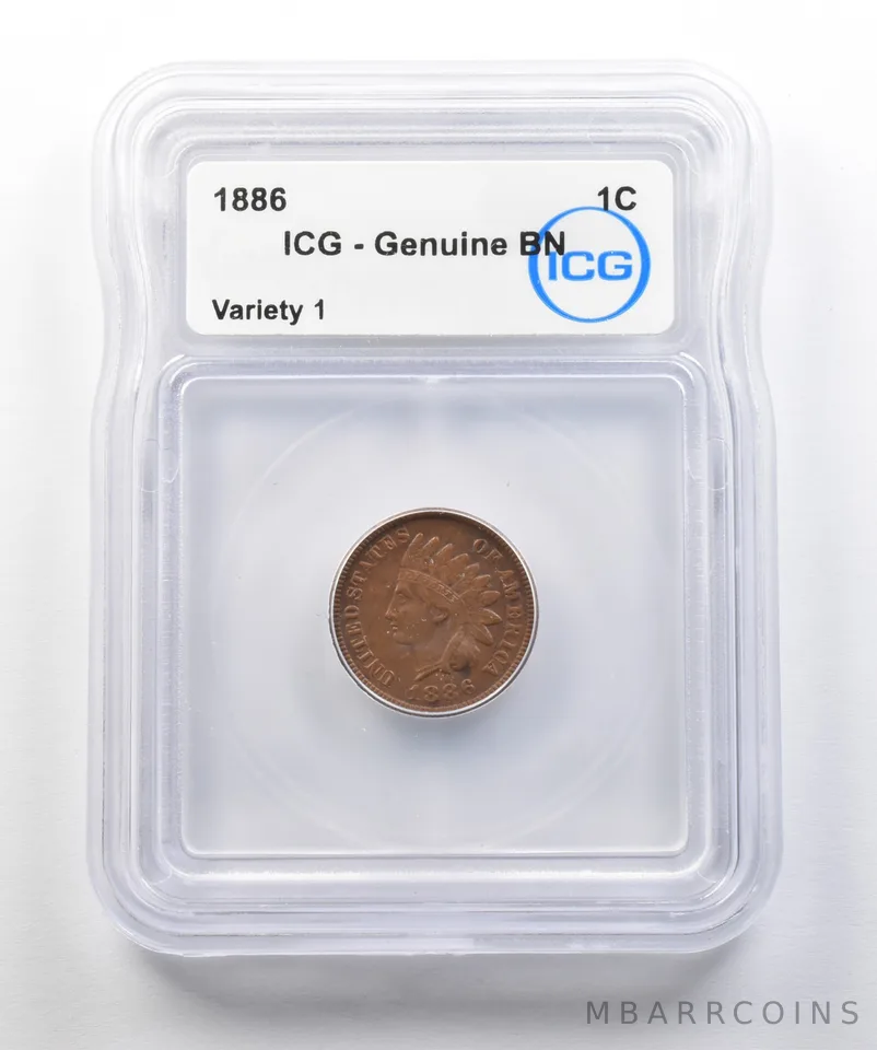 1886 Indian Head Cent Variety 1 Genuine BN ICG *8342