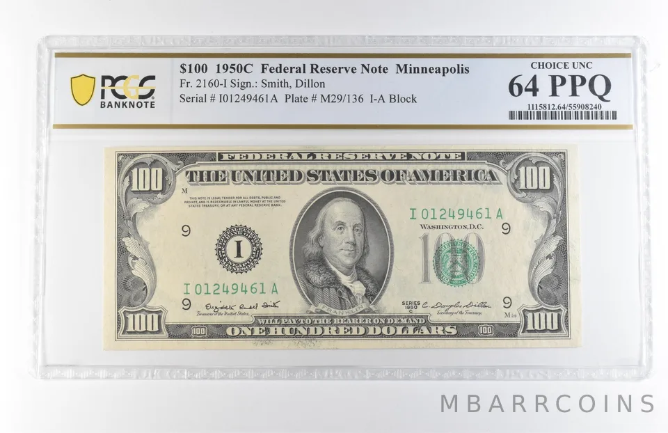 1950 C $100 Minneapolis MN FRN Fr#2160-I Choice Unc 64 PPQ PCGS *7873