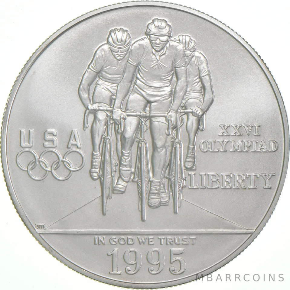 1995-D Unc Olympic Cycling Commemorative Silver Dollar $1