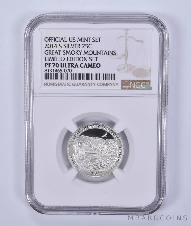 2014-S ATB Smoky Mountains Silver Quarter Limited Edition Set PF70 NGC