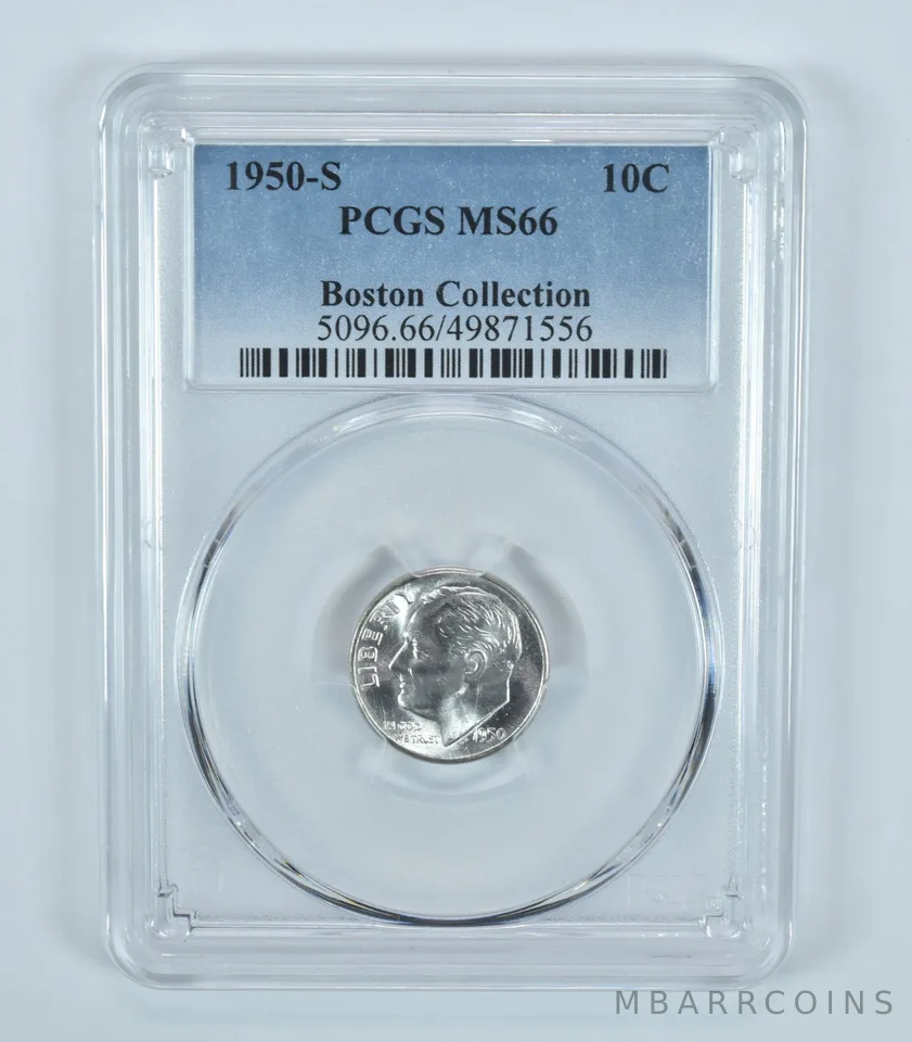 1950-S Roosevelt Dime Boston Collection MS66 PCGS Blue Label