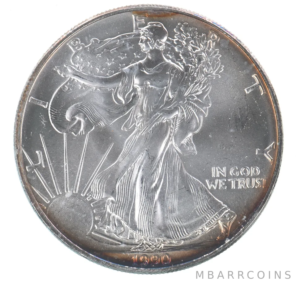 Beautiful Toned - 1990 American Silver Eagle 1 Troy Oz .999 Fine Silver *126
