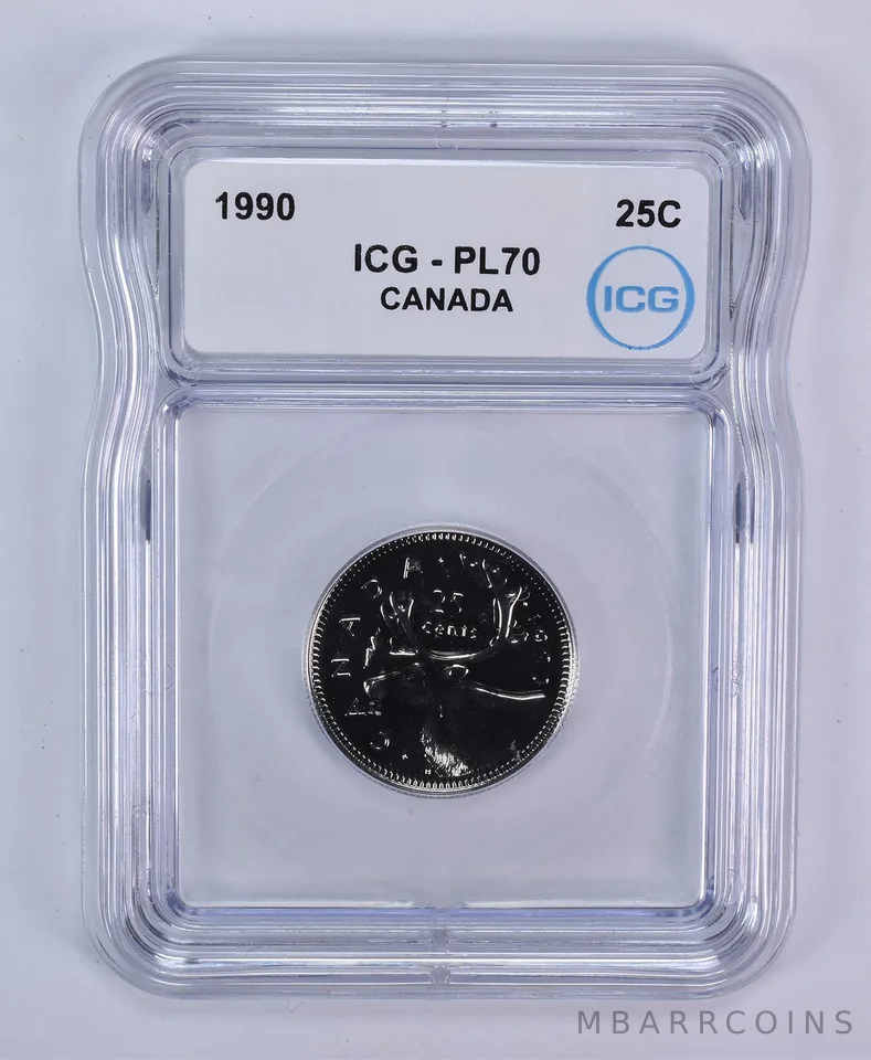1990 Canada 25 Cents Caribou PL70 ICG