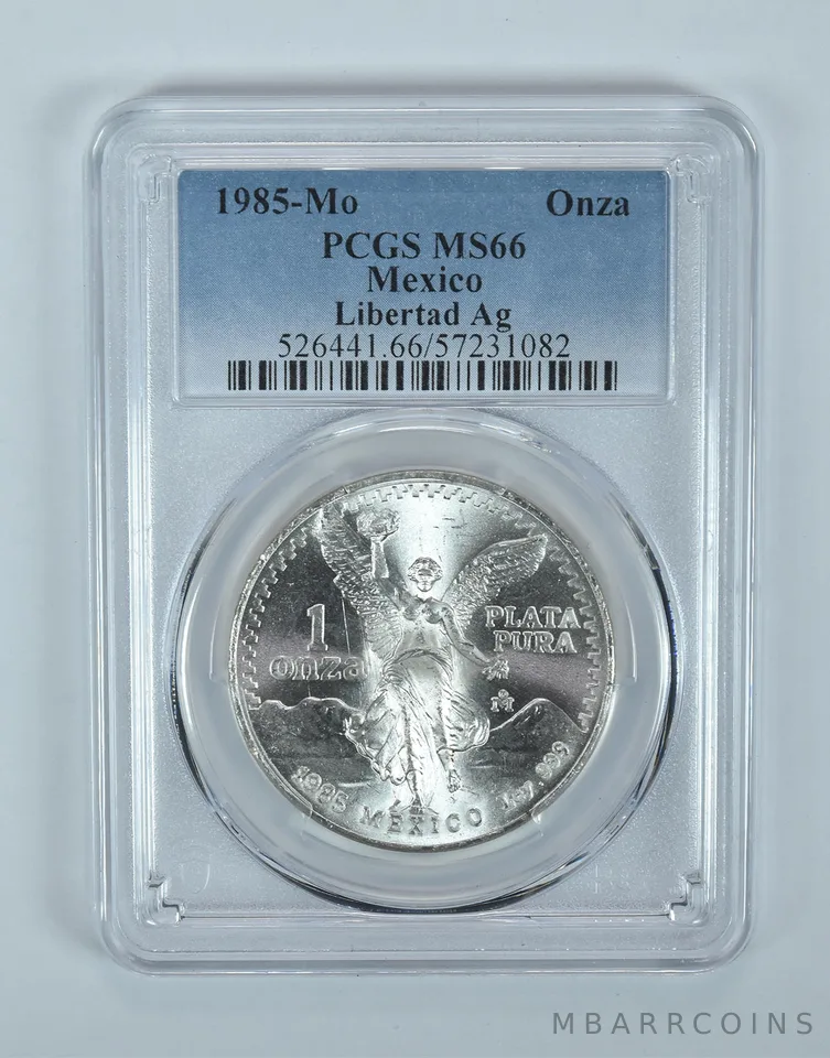 1985 Mo Mexico 1 Onza Silver Libertad MS66 PCGS Blue Label