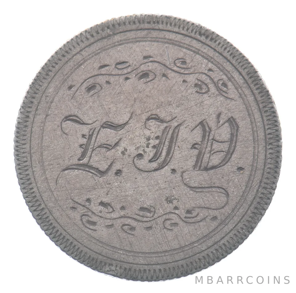 1858 Seated Liberty Quarter Love Token EJD a8583