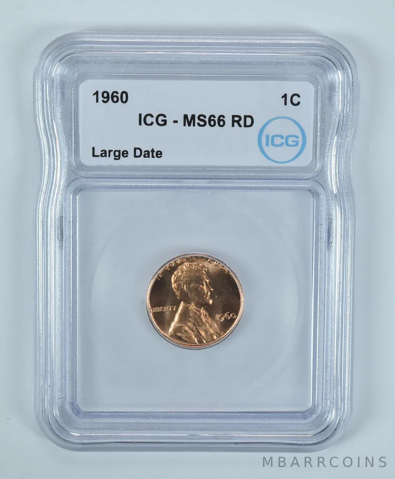 1960 Lincoln Memorial Cent Large Date MS66 RD ICG