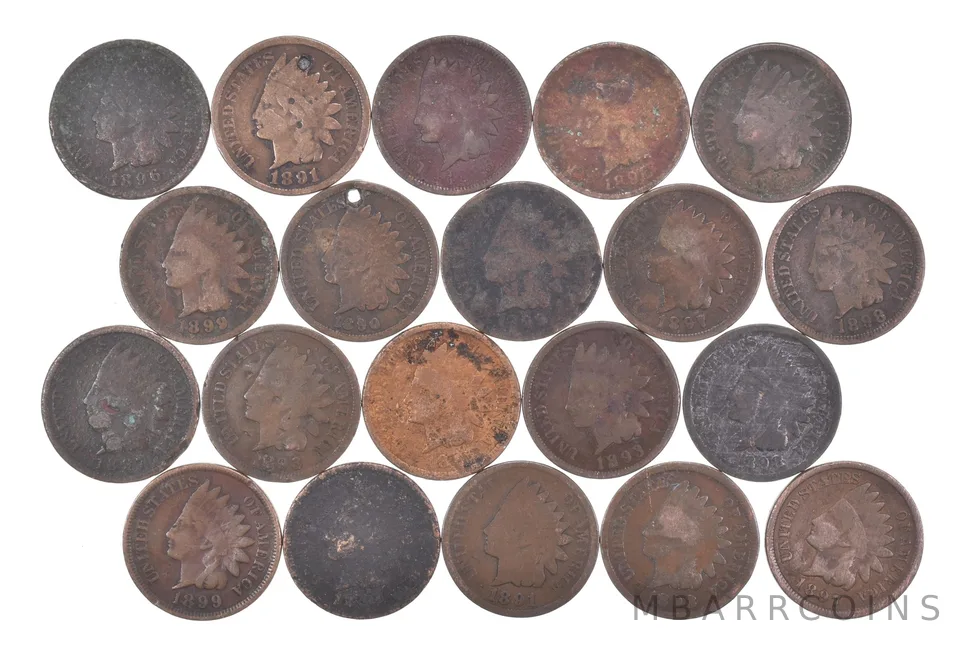 Lot 20 1800's 1890-1899 Indian Head Penny Cents US Coin Collection 2/5 Roll *528